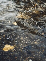 Poster - Flowing water surface revealing smooth pebbles and bubbles creating a peaceful atmosphere in nature : Generative AI