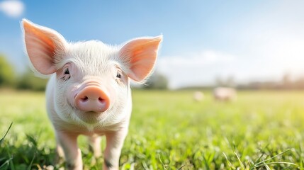Poster - Charming Piglet Curiously Strolling Through The Green Grassy Field : Generative AI
