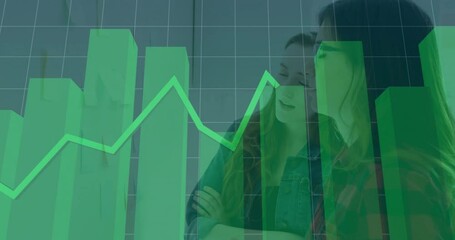 Poster - Green financial graph animation over two people discussing in office setting