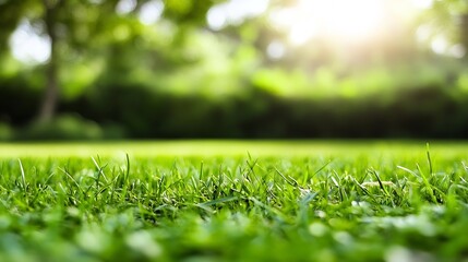 Poster - Lush Green Grass Under Sunlight in Tranquil Natural Environment : Generative AI