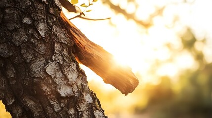 Poster - Closeup of tree bark illuminated by soft sunlight creating a warm and inviting atmosphere : Generative AI