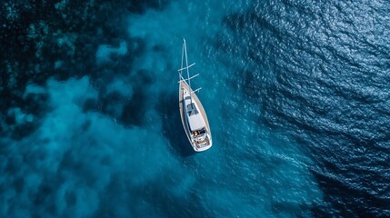 Poster - Aerial view of a majestic sailboat sailing through beautiful blue waters on a clear day : Generative AI