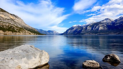 Poster - Stunning mountain reflection on a clear lake surrounded by majestic peaks : Generative AI