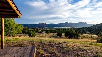 Poster - Scenic landscape view showcasing hills clouds and greenery in a peaceful setting : Generative AI