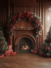 Wall Mural - christmas photography portrait backdrop, festive slower arch background, frame for holidays, digital