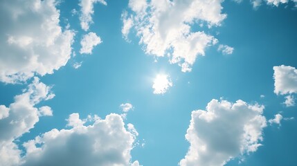 Aufkleber - Bright and clear sky with fluffy clouds and a radiant sun shining in a vibrant atmosphere : Generative AI