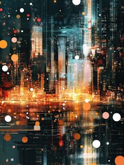 Poster - abstract digital cityscape with white lines and dots