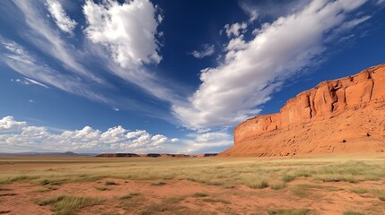 Poster - Breathtaking Wide Open Landscape with Red Rock Formation and Dramatic Blue Sky : Generative AI