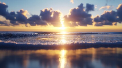 Poster - Dramatic Sunset Over Ocean Waves Creating a Serene Seascape with Reflections : Generative AI