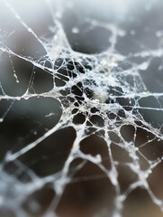Poster - Intricate close up view of a spider web showcasing delicate patterns and textures : Generative AI
