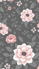  Subtle charcoal grey floral wallpaper with a continuous, small-scale pattern, background, photo, apartment