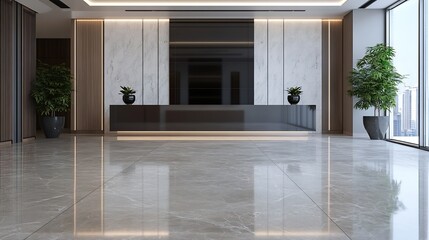 Poster - Modern Stylish Office Reception Area with Elegant Marble Flooring : Generative AI