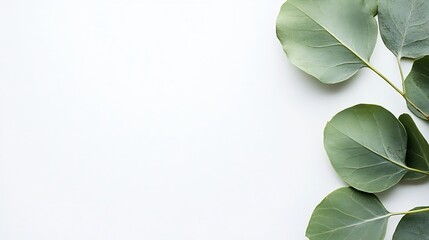 Aufkleber - Fresh green eucalyptus leaves arranged on a white background representing nature and tranquility : Generative AI