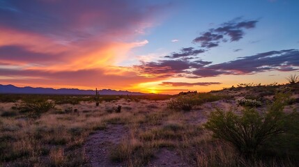 Aufkleber - Breathtaking desert landscape at sunset highlighting vibrant colors and serene tranquility : Generative AI