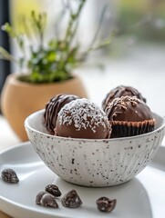Poster - Delicious gourmet chocolate truffles presented in a rustic bowl for a sweet indulgent treat : Generative AI