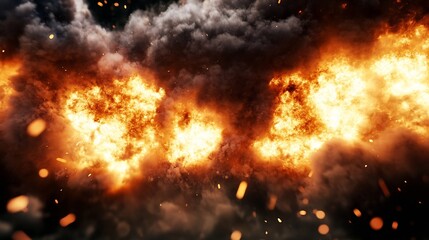 Leinwandbilder - Dramatic fiery explosion with smoke and sparks creating a vivid and intense atmosphere in the background : Generative AI