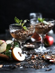 Aufkleber - Delicious apple cocktail garnished with fresh mint leaves and surrounded by spices and fruits : Generative AI