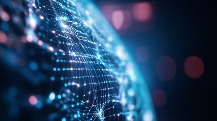 Fototapete - Detailed view of a digital globe interconnected with glowing network lines and nodes : Generative AI