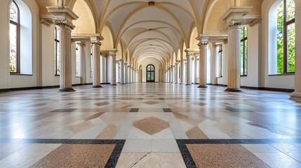 Aufkleber - Elegant Architectural Hallway Showcasing Beautiful Columns and Grand Open Space with Natural Light : Generative AI