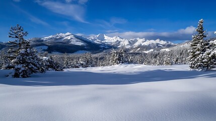 Aufkleber - Stunning winter landscape with snow covered mountains under a clear blue sky : Generative AI