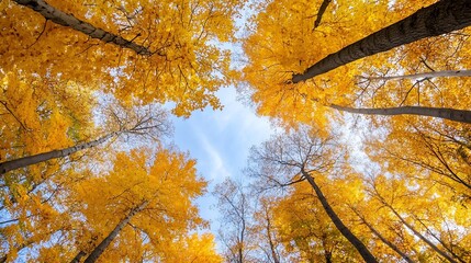 Poster - Autumn Trees with Bright Orange Leaves Framed by a Blue Sky and Soft White Clouds : Generative AI