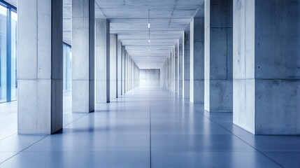 Poster - Modern concrete corridor showcasing minimalist design with smooth floors and beams of natural light illuminating the space : Generative AI