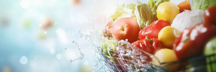 Fototapete - Fresh groceries create a vibrant wave in a dynamic abstract background with fluid motion and smooth gradients