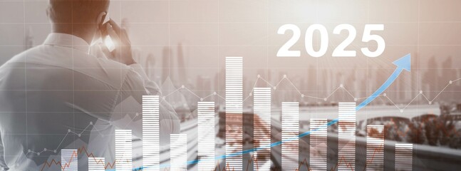 Wall Mural - financial background, economic growth 2025. abstract background. mixed media