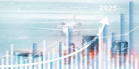 Wall Mural - financial background, economic growth 2023-2025. abstract background