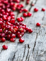 Aufkleber - Fresh Red Berries Spread Over Rustic Wooden Surface Natural Ingredients for Culinary Use : Generative AI