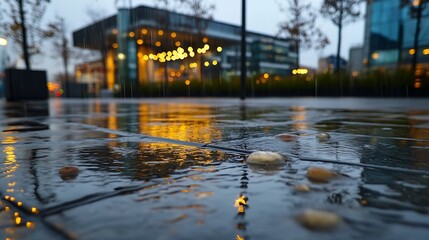 Aufkleber - Rainsoaked pavement reflecting city lights after a downpour creating a captivating urban atmosphere : Generative AI