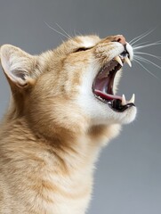 Poster - Orange cat yells with a majestic expression showcasing sharp teeth in a calm atmosphere : Generative AI