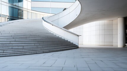 Fototapete - Modern Architectural Design Featuring Sleek Curved Steps and Clean Lines of Urban Space : Generative AI
