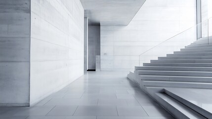 Leinwandbilder - Modern architectural interior design featuring minimalist staircases and smooth concrete walls in a bright space : Generative AI