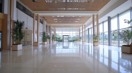 Aufkleber - Bright and modern indoor space showcasing clean lines and greenery in a beautifully designed lobby area : Generative AI