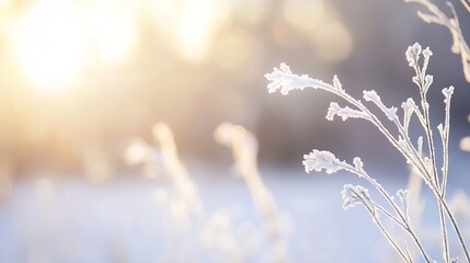 Poster - Delicate frostcovered flowers glistening in the morning sunlight creating a soft winter atmosphere : Generative AI