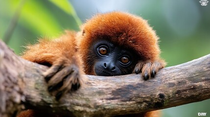 Poster - Close up of a playful and curious spider monkey resting on a tree branch in the jungle : Generative AI