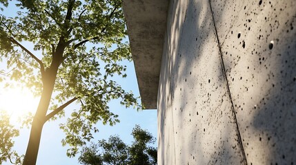 Aufkleber - Captivating view of a modern concrete wall contrasted by lush greenery under bright sunlight : Generative AI