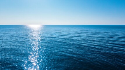 Fototapete - Serene seascape showcasing tranquil blue ocean waves shimmering under the bright sunlight creating magical reflections : Generative AI