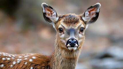 Poster - Close up of adorable young deer with large ears and gentle expression highlighting wildlife beauty : Generative AI