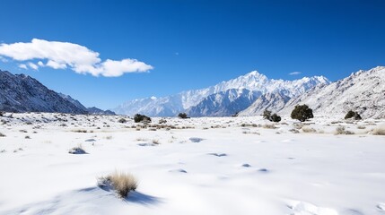 Aufkleber - Breathtaking snowy mountain landscape under a clear blue sky captures serene winter beauty : Generative AI