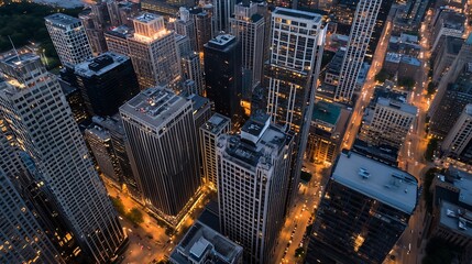 Poster - Stunning aerial view of a bustling city at night illuminated by bright lights : Generative AI