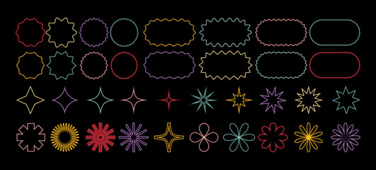 Leinwandbilder - Abstract Vector Geometric Shapes Set. Retro Line Forms. Modern Icon Graphic Design Element. Y2K Stickers with Labels, Stars, Flower Figures