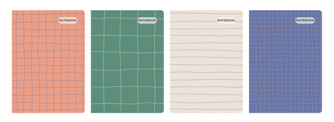 Leinwandbilder - Set of Notebook Covers with Grid Lined Patterns, Checkered Lined School Papers, Cute Vector Y2K Backgrounds, Hand Drawn Groovy Wavy Textures