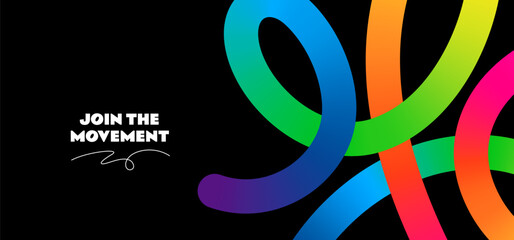 Fototapete - Abstract Color Lines on a Black Background. A Vector Wave Shape Gradient Pattern. A 3D Rainbow Ribbon Knot Graphic Design with a Modern Loop Squiggle Element
