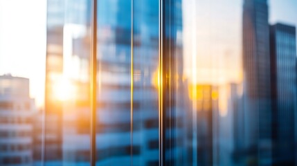 Poster - Stunning reflection of sunset in modern glass buildings creating an artistic urban landscape feel : Generative AI