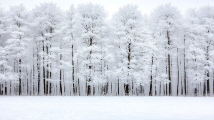Poster - Winter wonderland scene with trees covered in heavy frost creating a serene atmosphere : Generative AI