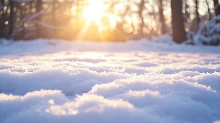 Fototapete - Glistening snow blanketing the forest floor illuminated by soft sunlight creating a peaceful winter scene : Generative AI