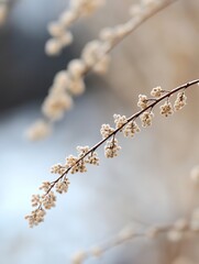 Poster - Delicate Nature Blossom with Small Buds on a Thin Branch Under Soft Natural Light : Generative AI