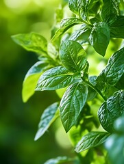 Aufkleber - Lush green mint leaves illuminated by sunlight showing freshness and vitality in the garden : Generative AI